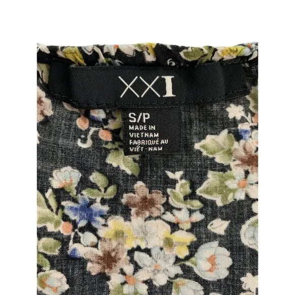 XXI Floral Button-Down Romper Womens Spaghetti Straps Black Multicolor Size SP - Picture 8 of 9